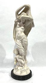 James Pradier 19th C. Italian Parian Ware Figure La Nuit Carved Marble Allegory of Night: This great figural statue is free of chips cracks or breaks and stands 19 in. H