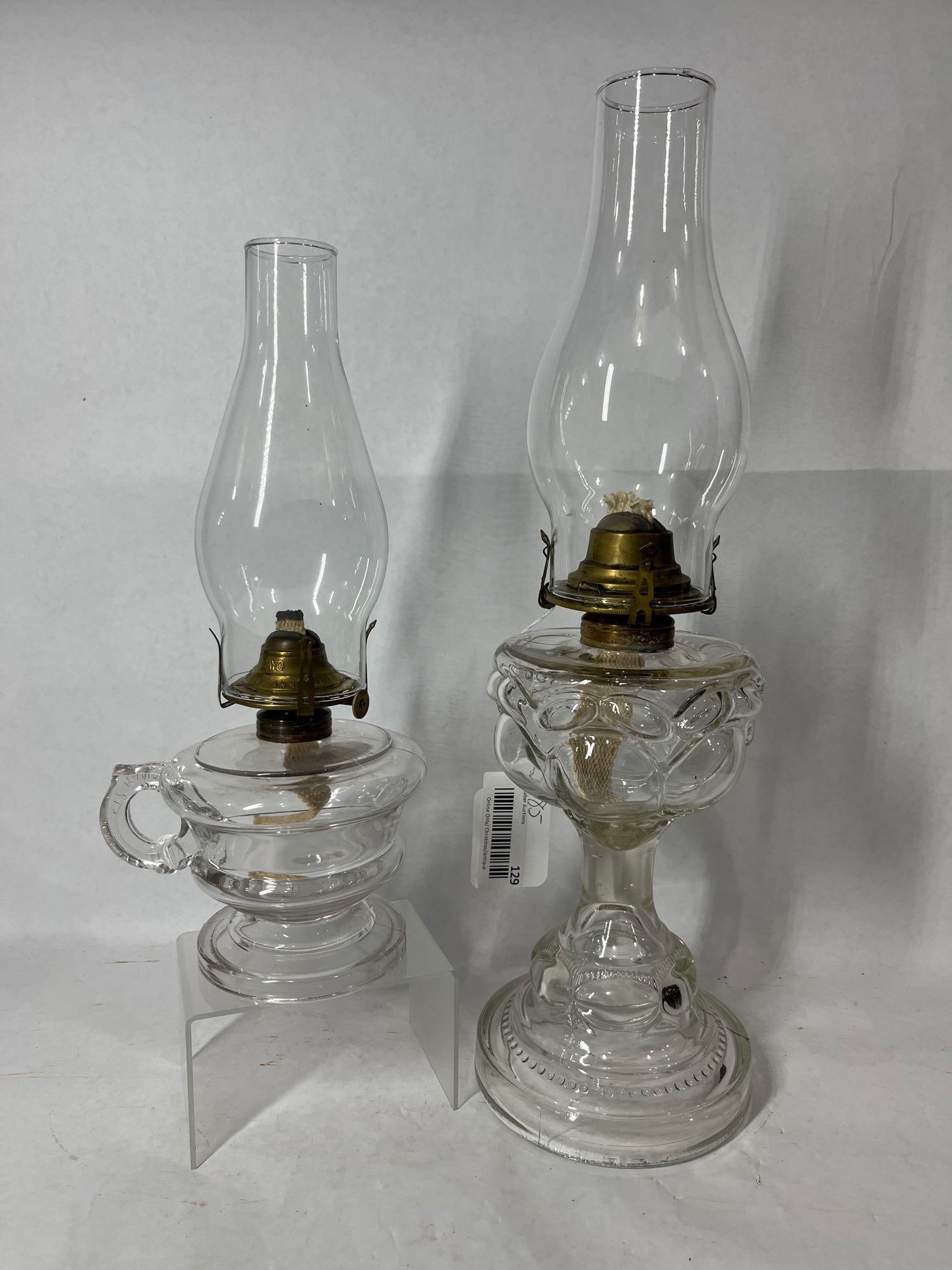 Queen Anne Pedestal Oil Hurricane Lamp & Queen Anne Finger Oil Lamp: .