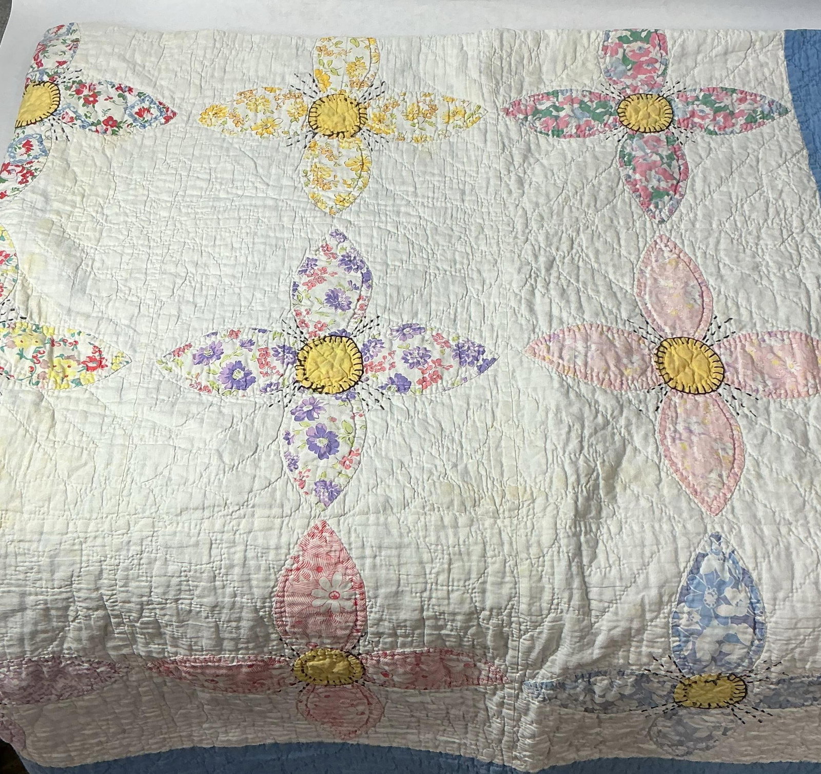 Hand Stitched Child's Multi Color Floral Pattern Quilt (1 of 4)