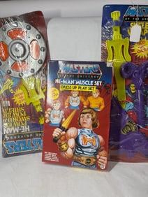 Masters of The Universe NOS He Man Power Shield and Sword Lot w/ Muscle Dress up Set