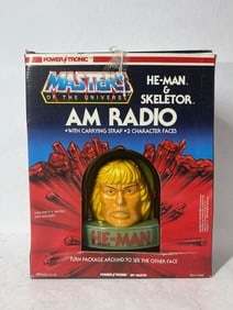 Masters of The Universe He Man AM Radio w/ Carrying Strap and 2 Character Faces NOS