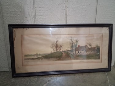 Edward Loyal Field 19th Century Artist Signed Original Last Leaves at the Cottage Framed Signed Art