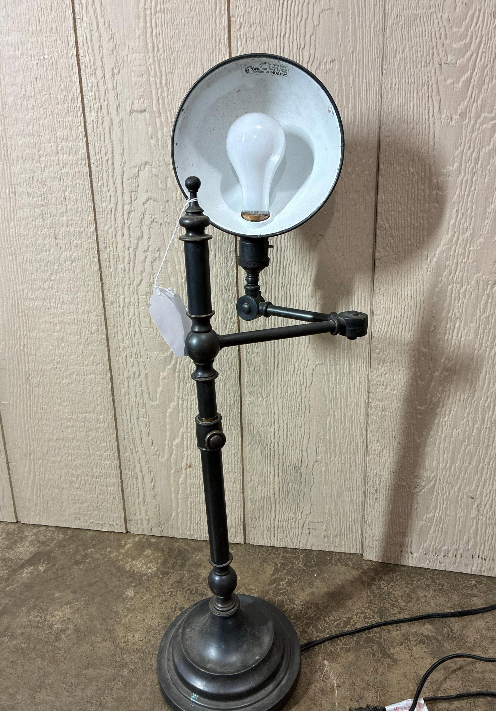 Industrial Porcelain Shade Desk Lamp: 28 inches tall. Working condition