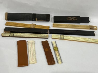 Various Makes and Models of Early Slide Rules in Advertising Cases Lot inc. 6