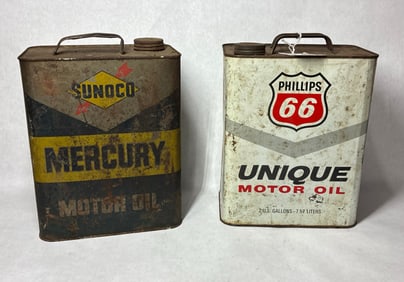 Phillips 66 and Sunoco Motor Oil Cans