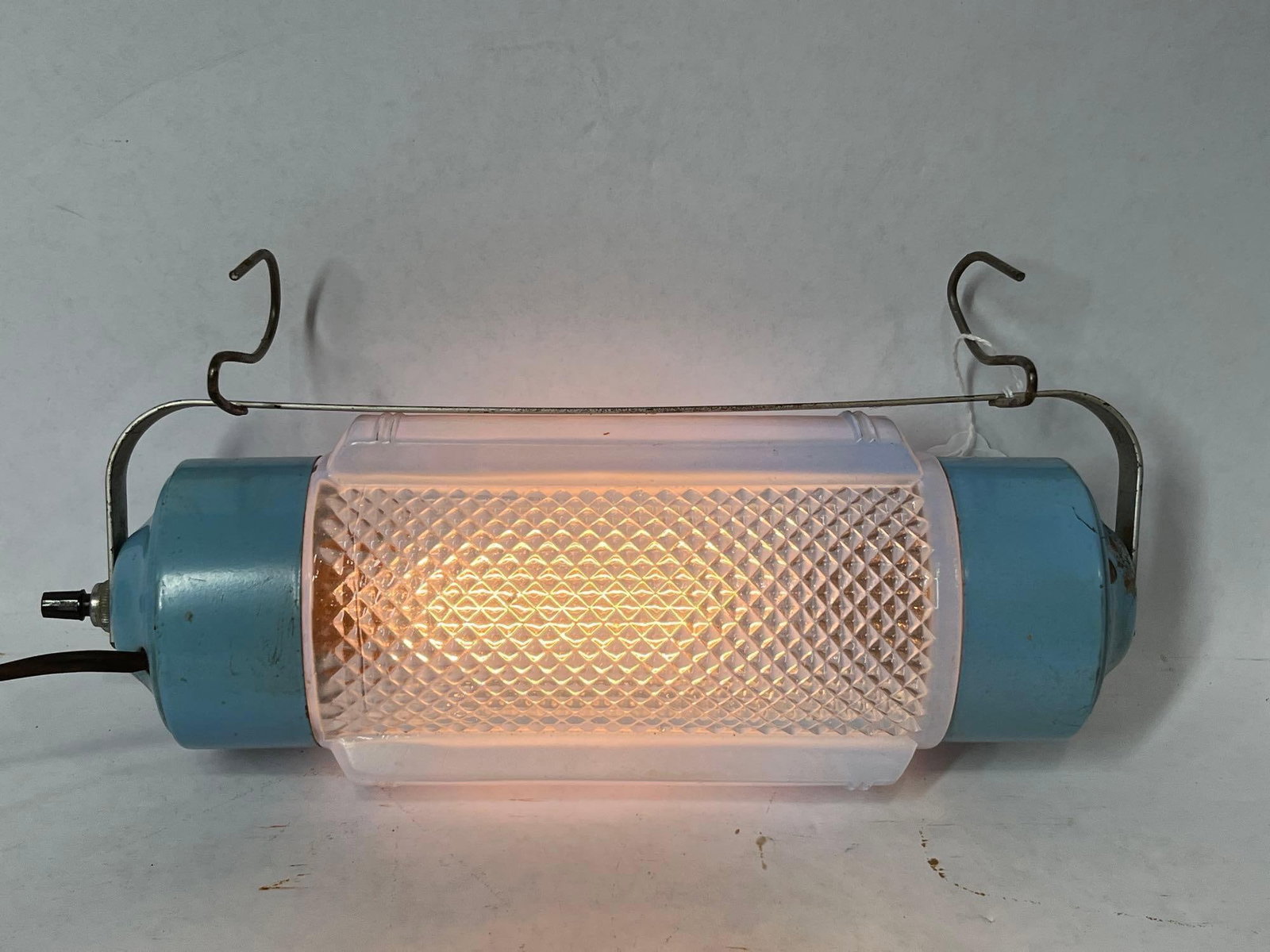 Antique Art Deco H.B,.Blue Satin Head Board Cylinder Boudoir Lamp: This electric lamp is in good working order?12 in. L?