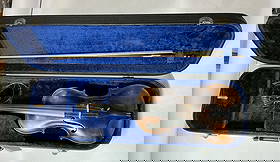 Joh Bapt Schweitzer Violin: Copy of Amati Pestini 1820s. Schweitzer stamped to back. Good condition with felt lined case and bow. 24 inches long. Tuner and extras included