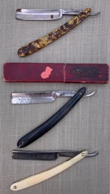 3 Antique Wade & Butcher, Geo Wostenholm & Son, J R Torrey Co Shaving Straight Razors