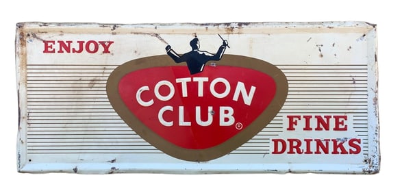 Vintage Art Deco Cotton Club Embossed Metal Harlem Mobster Jazz Club Liquor Advertising Sign
