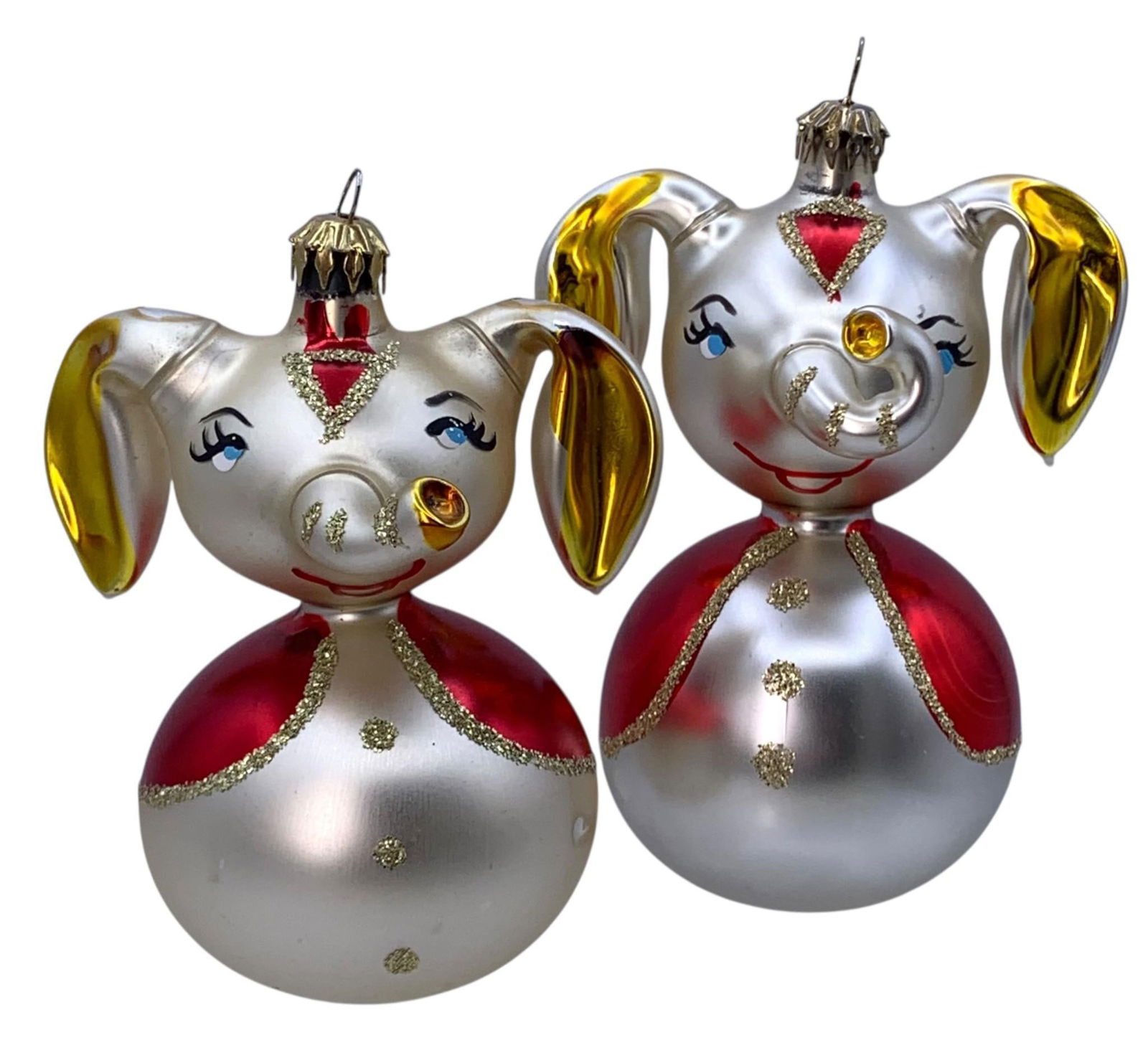 Pair Italian De Carlini Blown Glass Elephant Christmas Tree Holiday Ornaments (1 of 7)