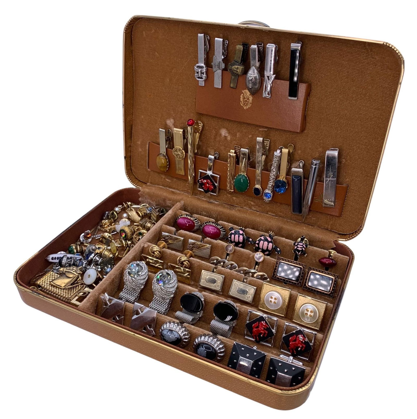 80 pc Antique to Vintage Men's Cufflink, Tie Bar and Tie Pin Collection in Velvet Case, 14k Gold (1 of 13)