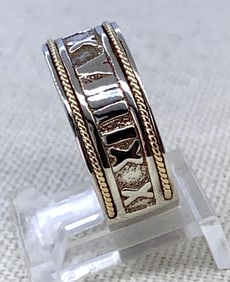 14k Gold and Sterling Silver Roman Numeral Atlas Ring
