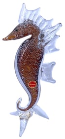 Large Murano Silver Speckled Amber and Clear Crystal Seahorse Art Glass Sculpture