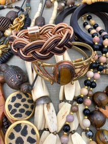 28 pc Carved Bone, Tigers Eye, Wood Animal Totem, Milor Bronze Jewelry Collection