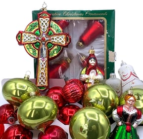 25 pc Germany, RADKO, Shiny Brite Mercury Glass Christmas Tree Ornaments