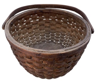 Fantastic Large 19th Century Hand Woven Oak Wood Splint Round Antique Gathering Basket