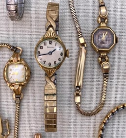 18 Elgin, Bulova, Gruen, Waltham, Caravelle, 10k Filled, 14k Rolled Gold Vintage Ladies Wristwatches