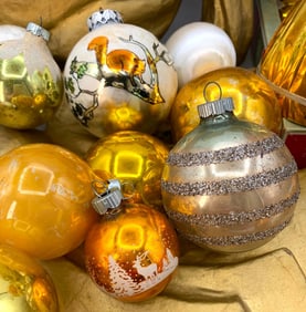 40 pc Vintage Gold and Silver Christmas Tree Ornaments and Holiday Decorations