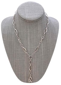 Outstanding 21.6 Gram Sterling Silver Y Drop Marquise and Oval Link 925 Necklace