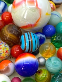 2 3/4 POUNDS Vintage Marble and Shooter Art Glass, Natural Stone Orb, Collection