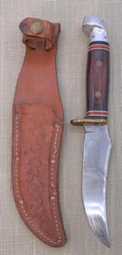 Large Western Cutlery USA W39 E Fixed Blade Hunting Knife with Oak and Acorn Leather Sheath