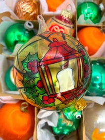 18 pc Vintage Emerald and Tangerine Christmas Ornament Collection
