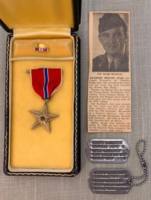 WWII US Veteran Cpl. Joseph Karasevic Bronze Star Medal and Military Dog Tags