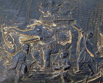 Early Japanese Elephant Cigarette Box full of Carved Jade, Buddha and Deity Totem Charms