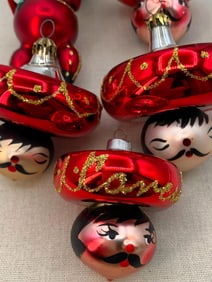 5 Italian De Carlini Spanish Mustached Sombrero Wearing Gent Glass Christmas Tree Ornaments