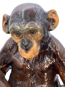 Large Mid Century Seated Chimpanzee Monkey Sculpture
