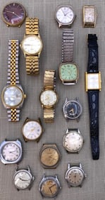 16 pc Vintage Art Deco, Mid Century to 90s Men's Wristwatch Collection