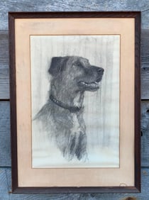 Vintage Beloved Canine Hand Drawn Charcoal Dog Portrait