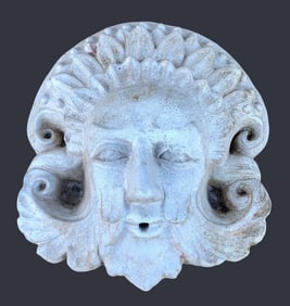 Grecian Stylized Face Conservatory Garden Fountain Spout Pool Mask, Wall Water Fountain Sculpture