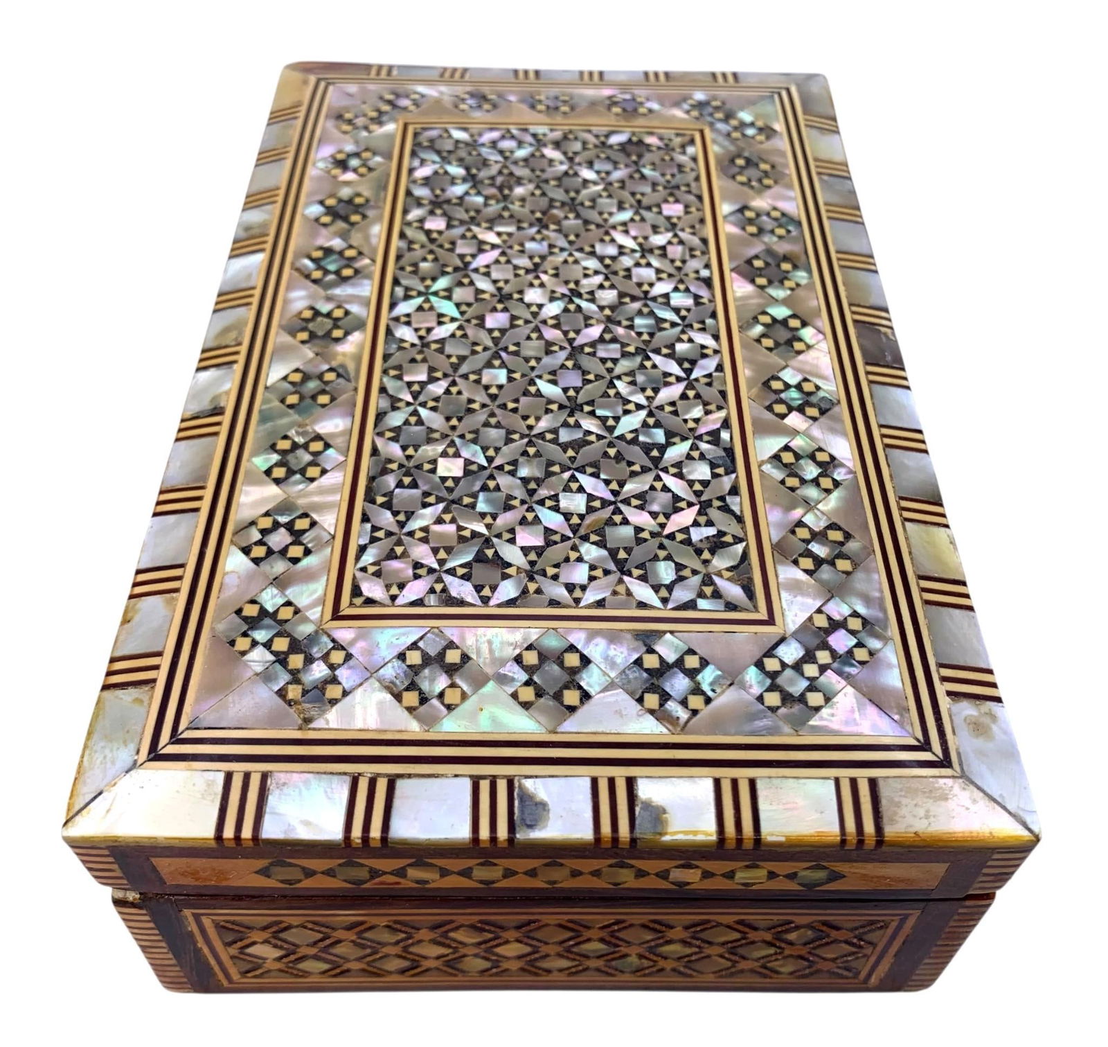 Mother of Pearl Inlaid Marquetry Box, Early Coin Pendants, Civil War Naval Button and Coin Jewelry (1 of 16)