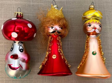 3 Italian De Carlini Blown Glass Christmas Tree Ornaments