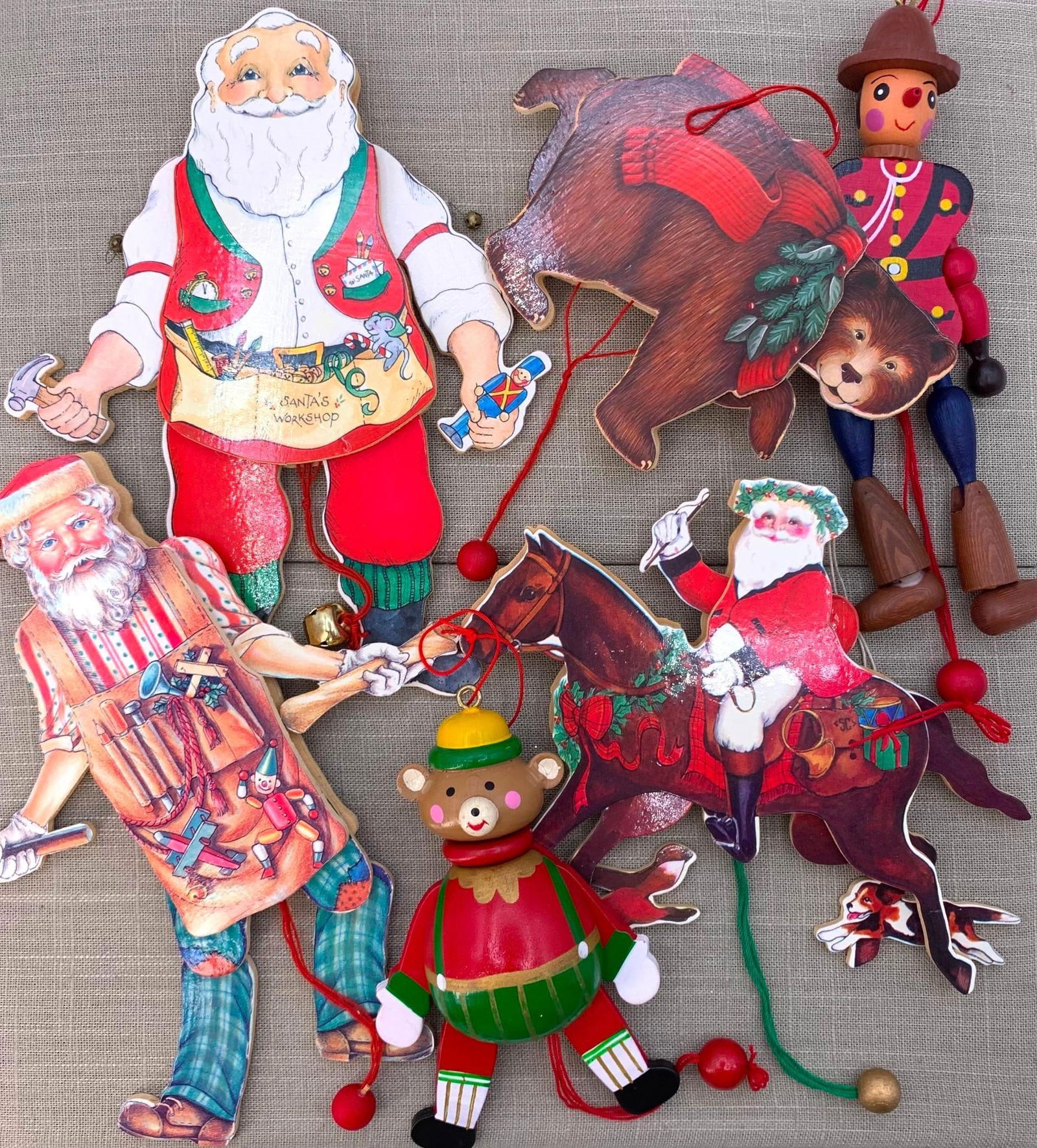 6 Large Articulated Mechanical Vintage Wood Christmas Tree Ornaments (1 of 11)