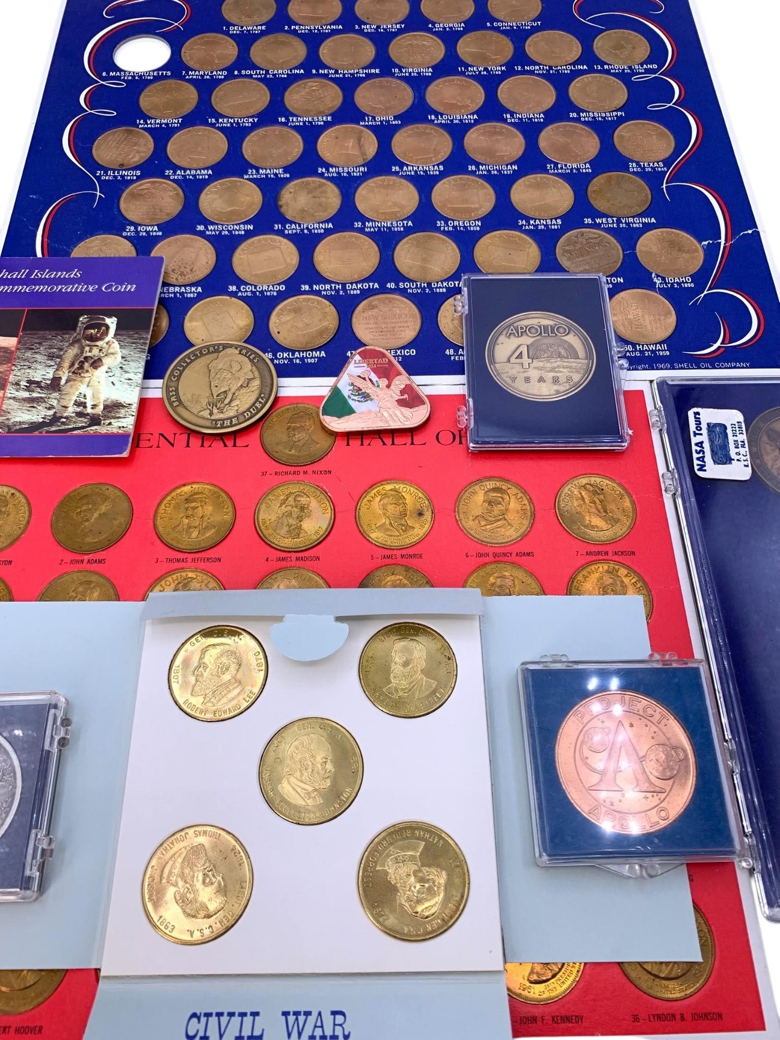 109 pc 1960s SHELL Oil Co Presidential & State Bronze Collector Coins, NASA, Civil War Generals (1 of 10)