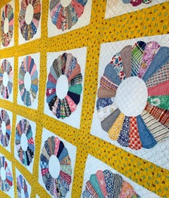 Vintage Feed Sack Cotton Dresden Plate Hand Stitched Farmhouse Quilt