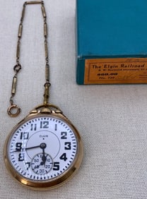 1933 B W Raymond ELGIN 16s 10k Gold Filled Railroad Pocket Watch with Original Elgin Box