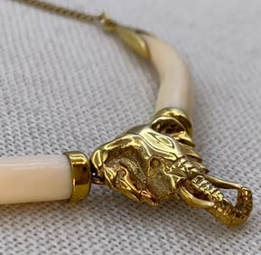 Fine 10k Yellow Gold Dimensional Elephant Necklace