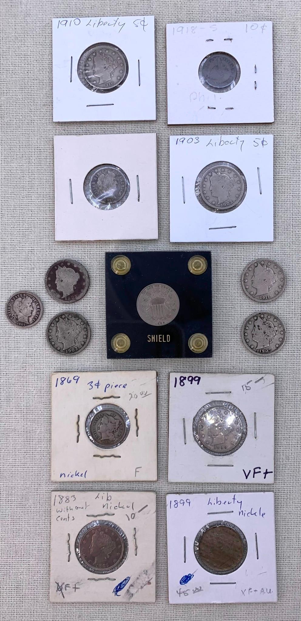 14 1869-1918 3 Cent, Shield and Liberty Nickels and Dimes Coin Collection (1 of 13)