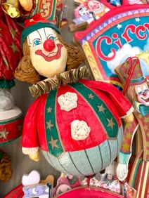 11 Vintage Circus, Clown, Elephant Articulated Mechanical, Papier Mache Christmas Tree Decorations