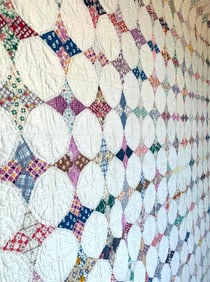 Vintage Depression Era Feed Sack Snowball Quilt Block Hand Sewn Farmhouse Quilt