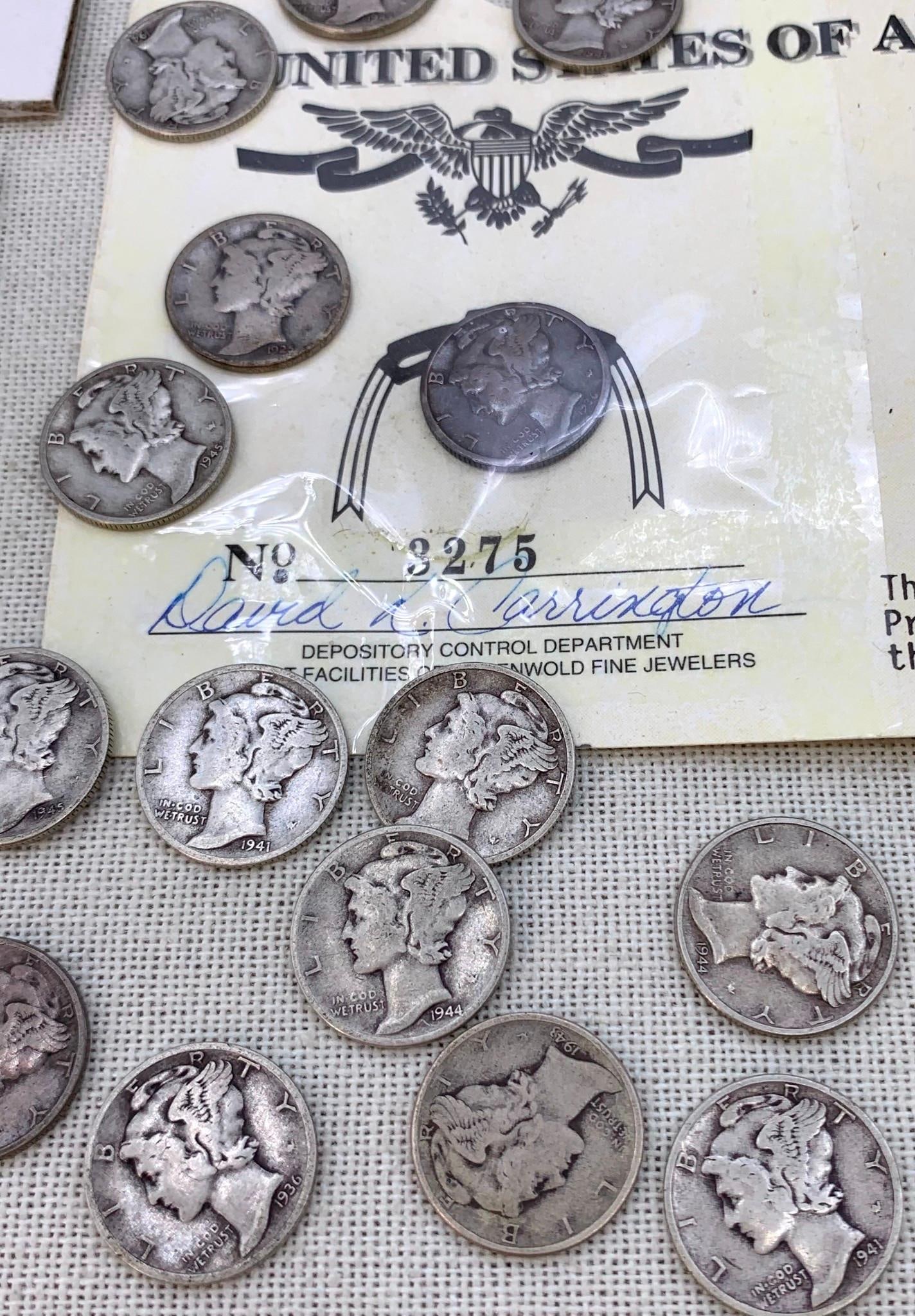 62 SILVER Winged Mercury and Roosevelt Dimes, US Coin Collection (1 of 7)