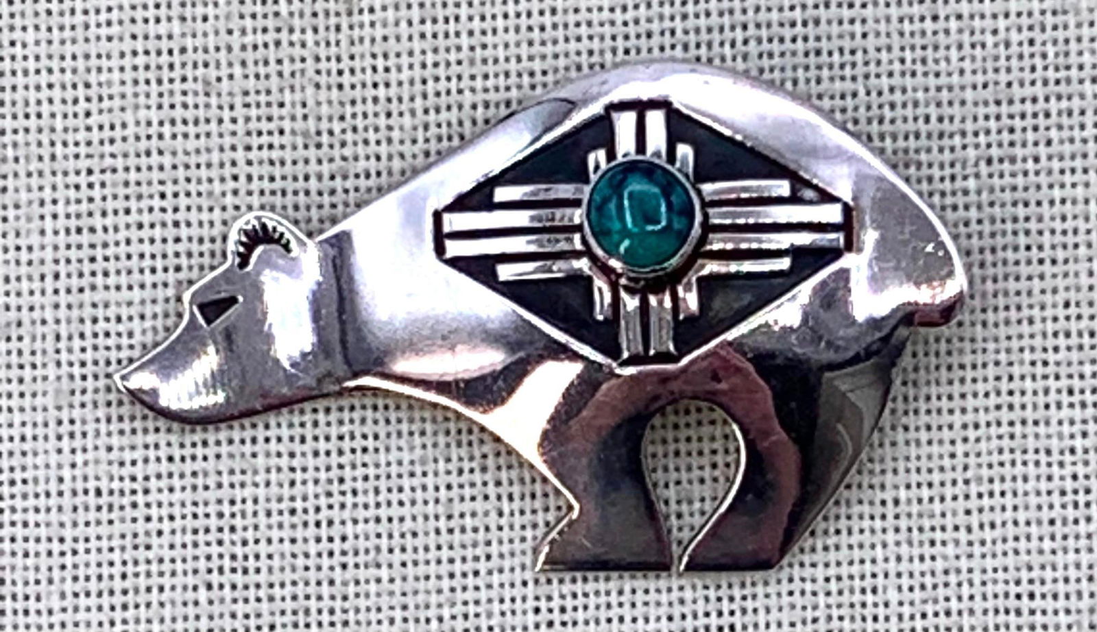 Fantastic RM Signed Sterling Silver Bear Pendant, Native American Brooch (1 of 7)