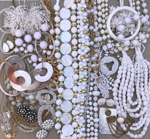 42 pc Vintage Marbled White Costume Jewelry Collection