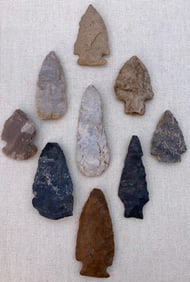9 pc Native American Arrowhead Relic Collection