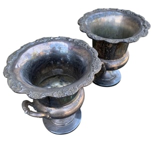 Pair Vintage Continental Collection Silver Plate Footed Champagne Cooler Bucket, Chilling Urns
