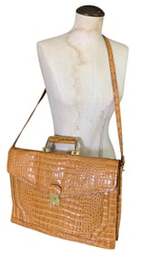 Vintage 1970s Amiet Embossed Alligator Leather Attache Hong Kong Made Briefcase