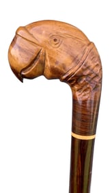 Exotic Burl Wood Hand Carved Parrot Walking Stick, Gentleman's Cane